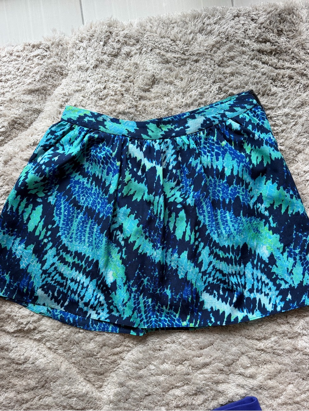 Express Blue & Teal Printed Skater Skirt